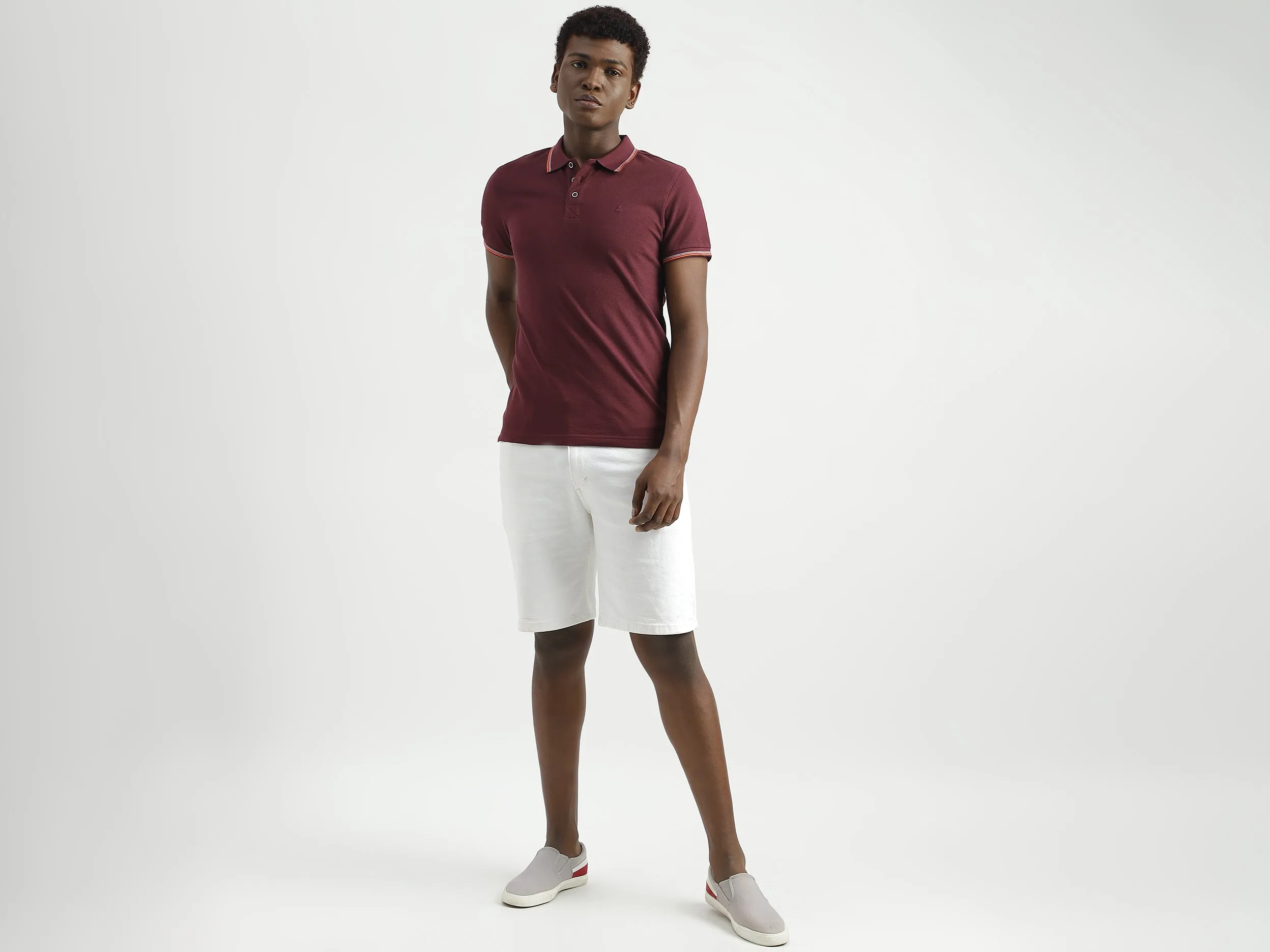 Pure Cotton Textured Short Sleeve Polo Shirt