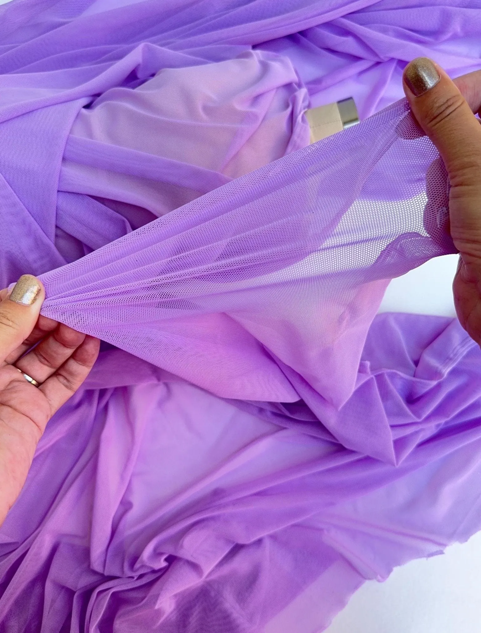 Purple 4-Way Stretch Power Mesh Fabric by Yard, Luxury Sheer Soft for Bridal, Yoga Wear, Dresses, Lingerie, Activewear Event Decoration