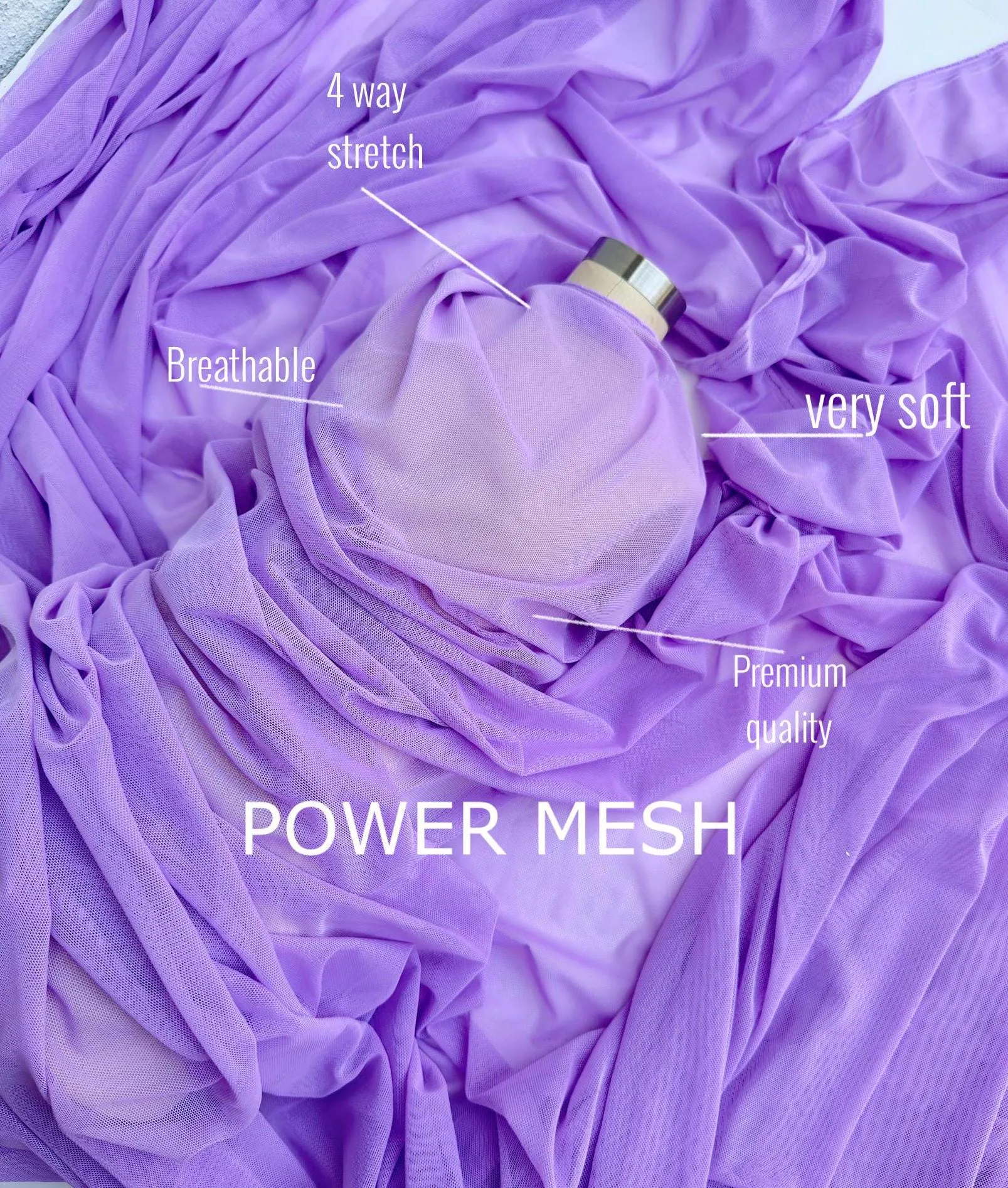 Purple 4-Way Stretch Power Mesh Fabric by Yard, Luxury Sheer Soft for Bridal, Yoga Wear, Dresses, Lingerie, Activewear Event Decoration