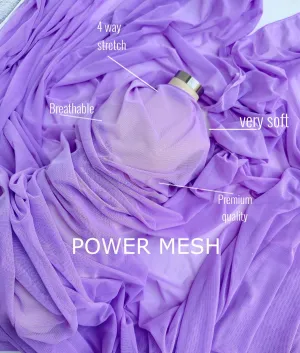 Purple 4-Way Stretch Power Mesh Fabric by Yard, Luxury Sheer Soft for Bridal, Yoga Wear, Dresses, Lingerie, Activewear Event Decoration