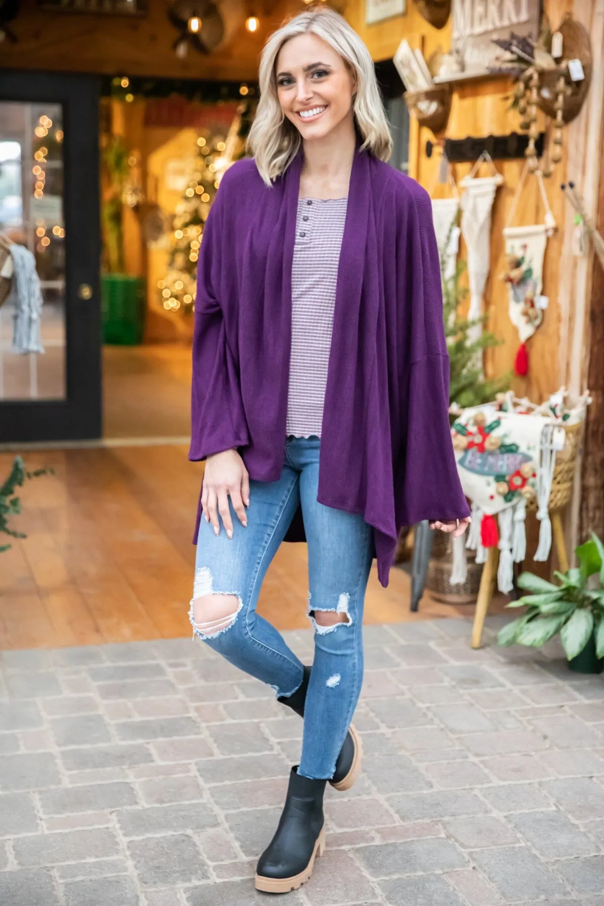 Purple Drop Shoulder Cardigan