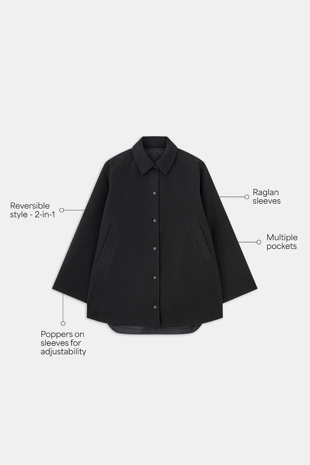 QUILTED REVERSIBLE BARN JACKET - BLACK