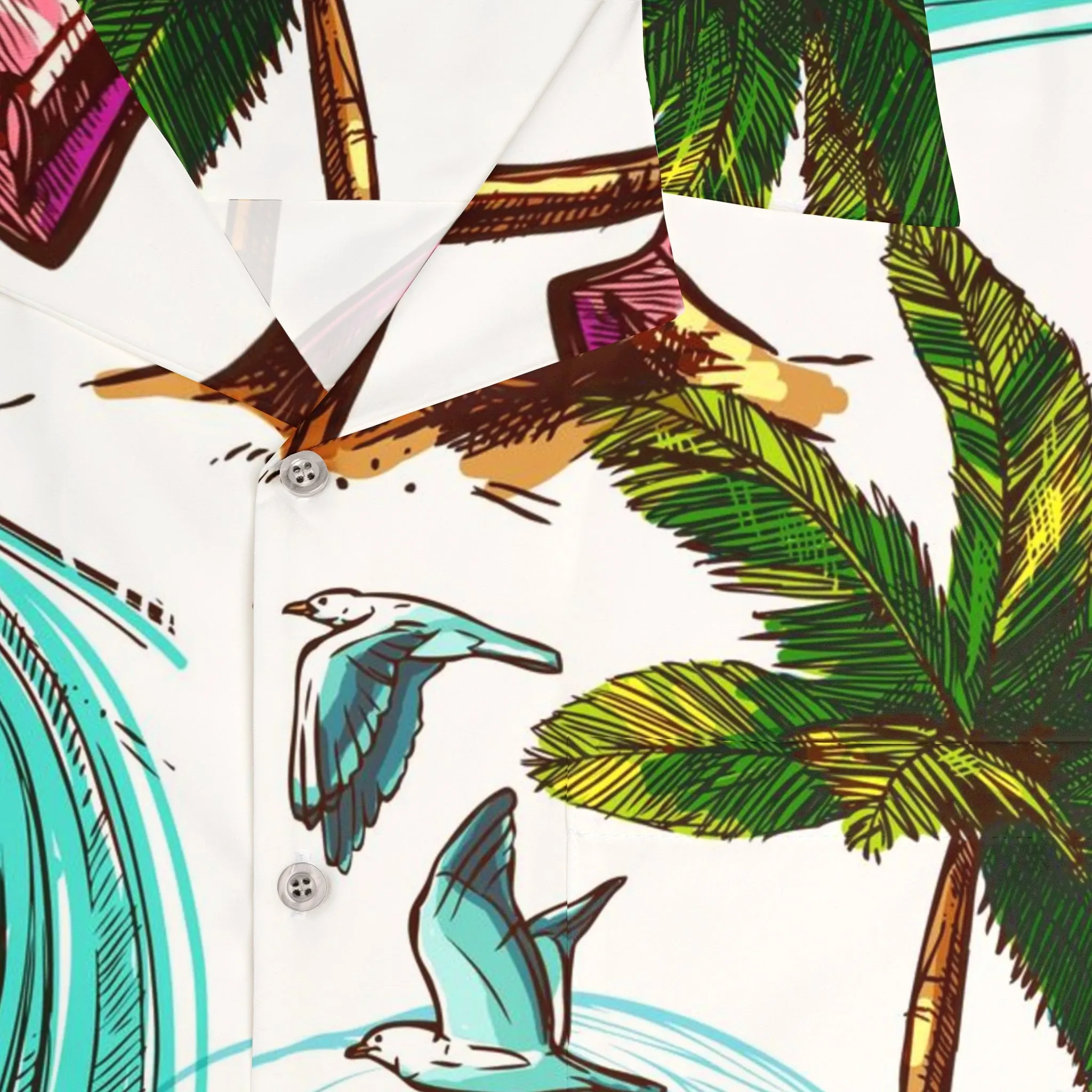 "Microbus and Surfboards" Hawaiian Shirt - Polyester With Coconut Buttons!