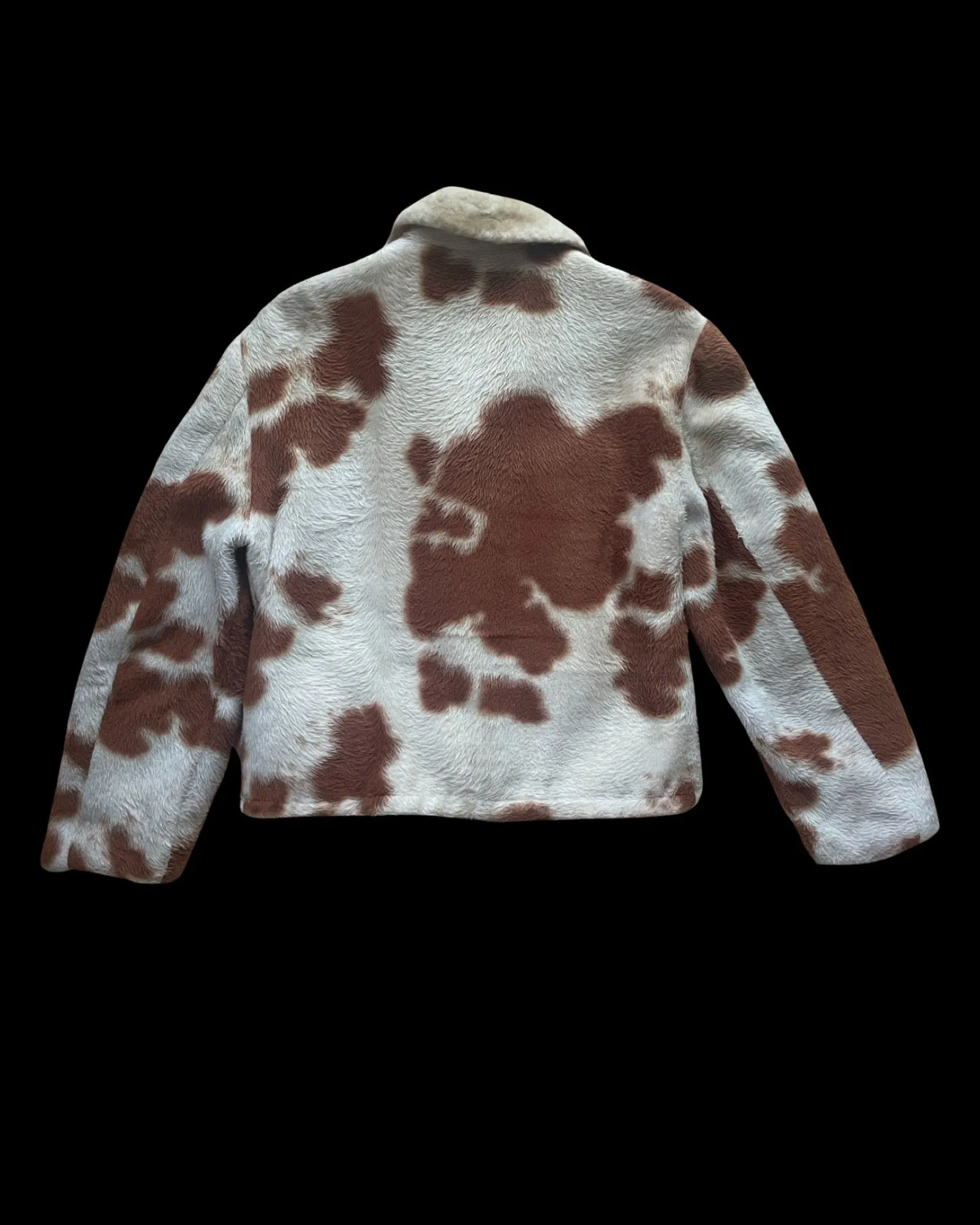 Rare 1960s Plush Faux Cow Print Sherpa Lined Campus Outerwear Jacket