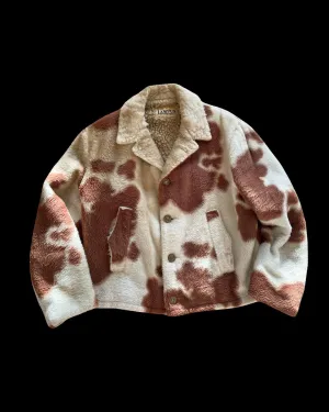 Rare 1960s Plush Faux Cow Print Sherpa Lined Campus Outerwear Jacket