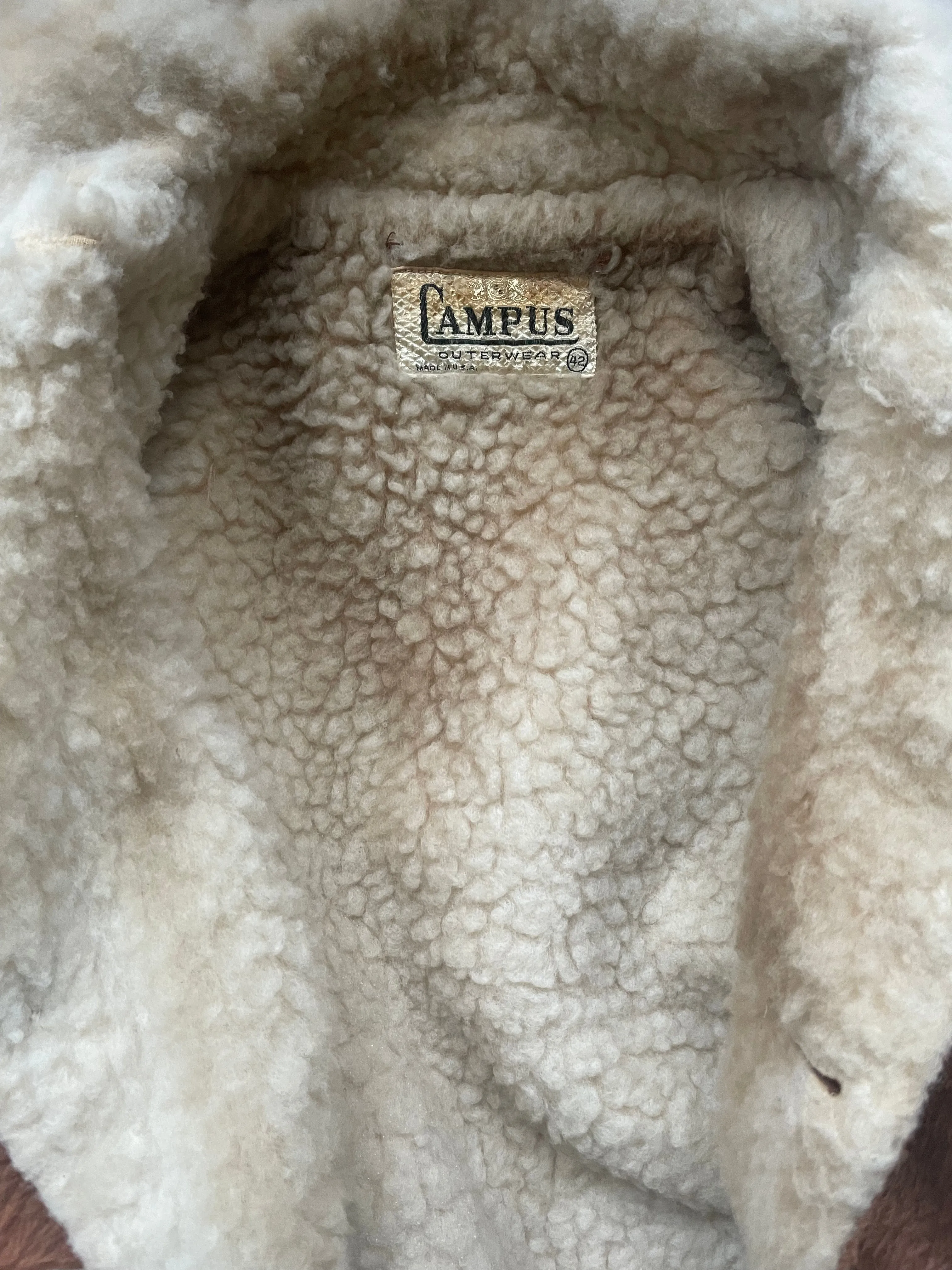 Rare 1960s Plush Faux Cow Print Sherpa Lined Campus Outerwear Jacket