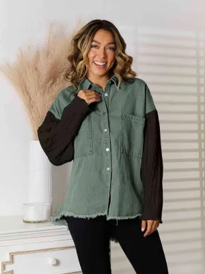 Raw Hem Contrast Button Up Jacket