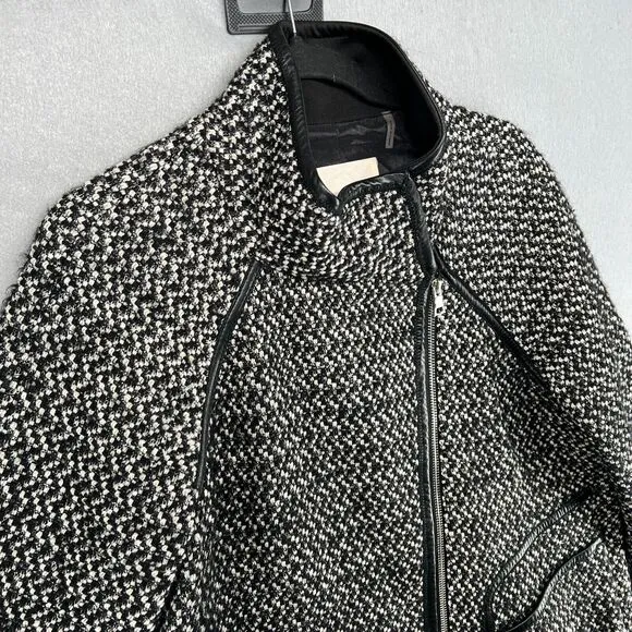 Rebecca‎ Taylor Coat Womens 10 Black White Lambskin Leather Trim Tweed Moto $495