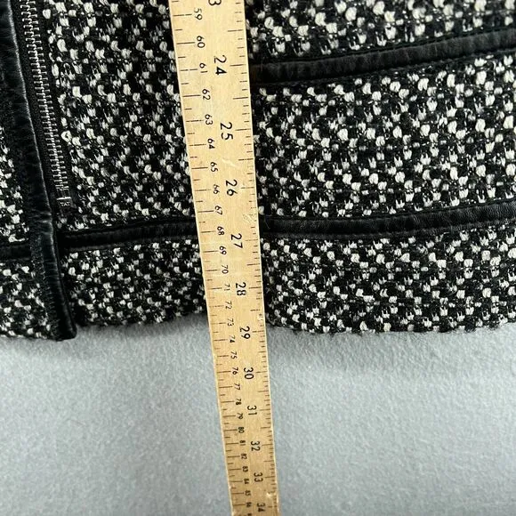 Rebecca‎ Taylor Coat Womens 10 Black White Lambskin Leather Trim Tweed Moto $495