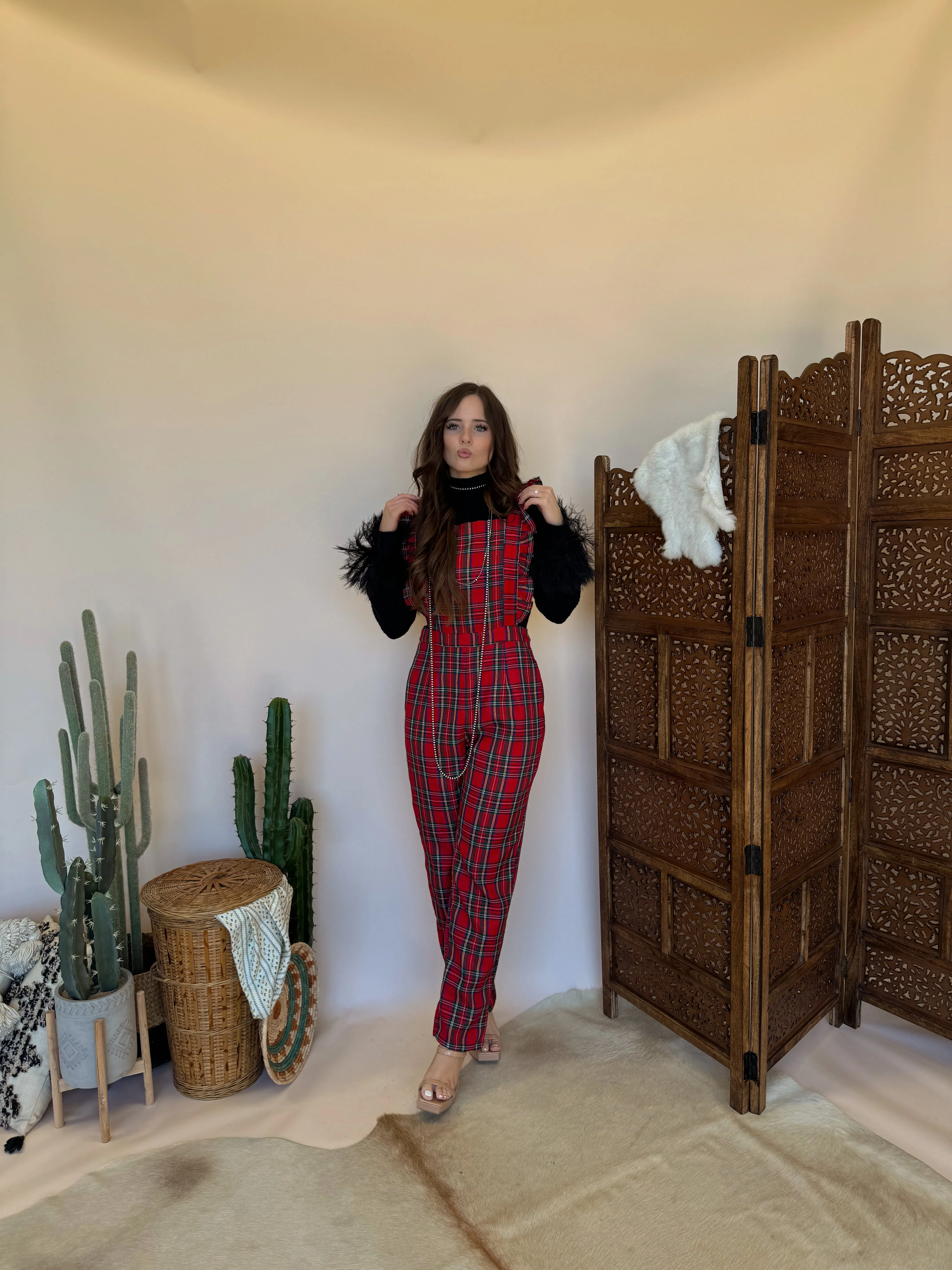 Red Plaid Jumpsuit