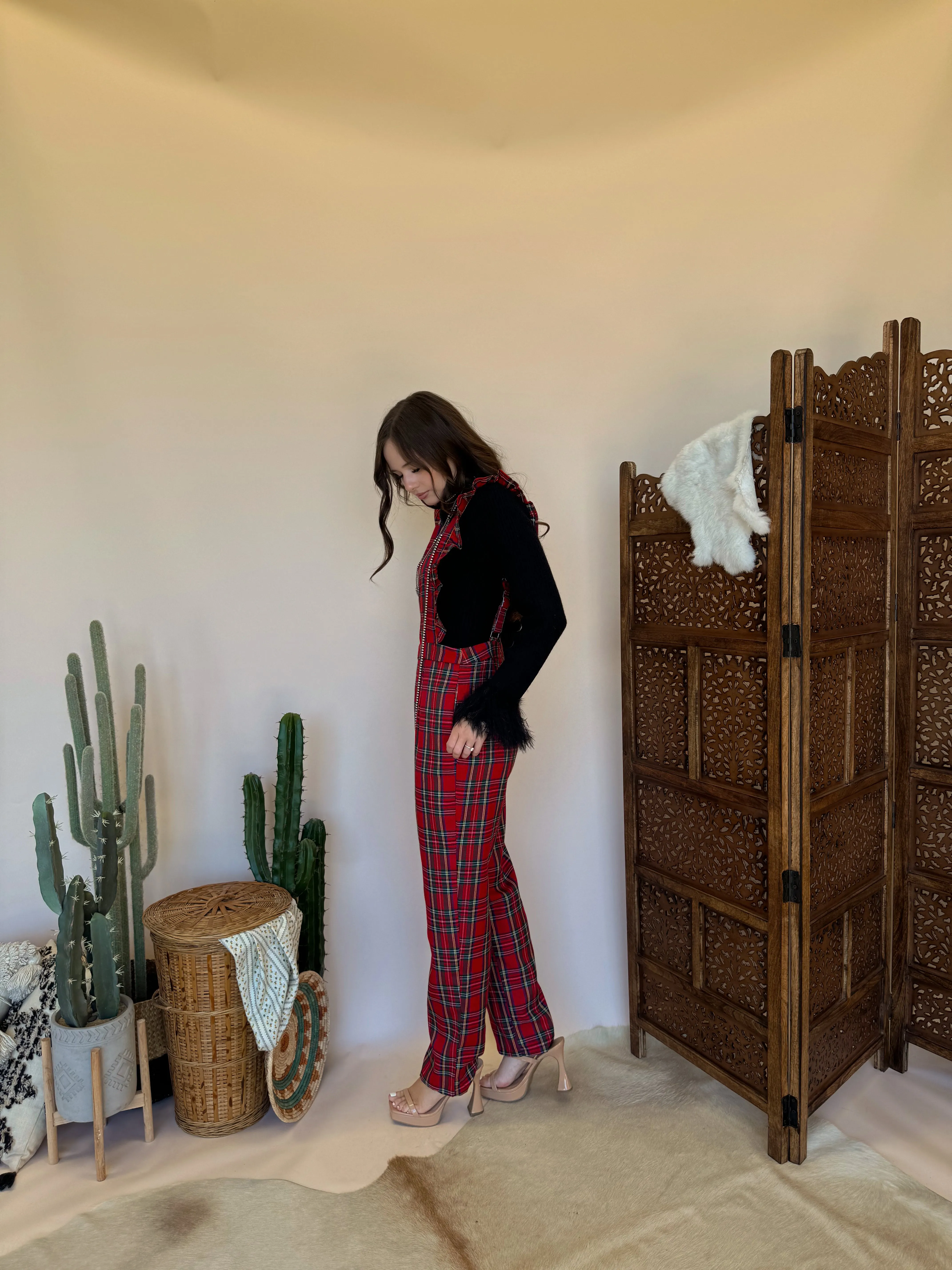 Red Plaid Jumpsuit