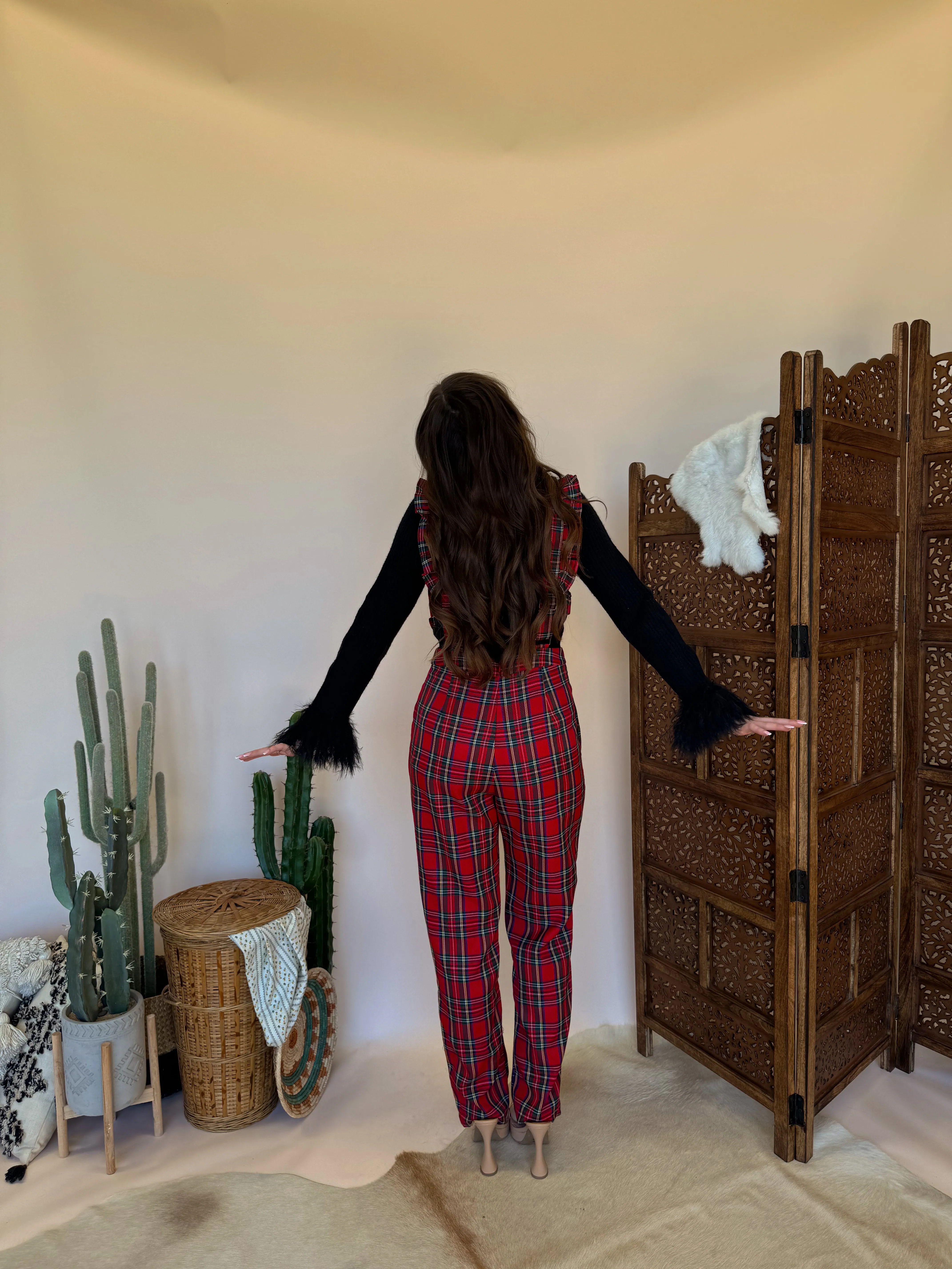 Red Plaid Jumpsuit