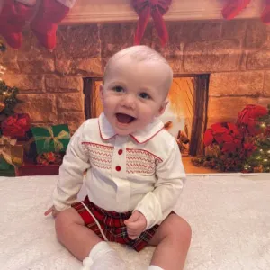 Red Tartan & White Smock Two Piece Outfit - Theo