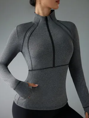 Reflective Print Stand Collar Sports Sweatshirt – Fitted, Stylish & Performance-Ready