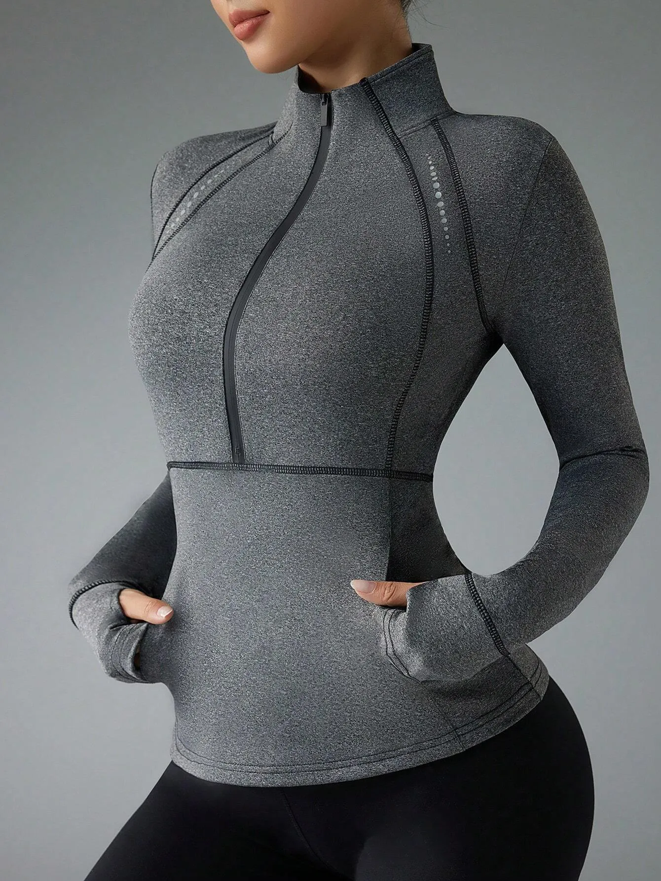 Reflective Print Stand Collar Sports Sweatshirt – Fitted, Stylish & Performance-Ready