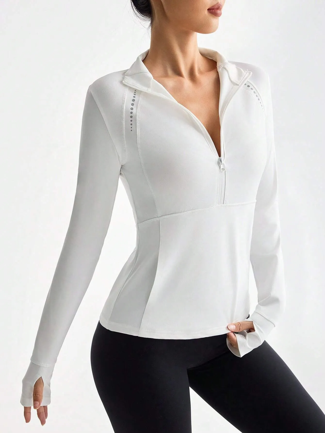 Reflective Print Stand Collar Sports Sweatshirt – Fitted, Stylish & Performance-Ready