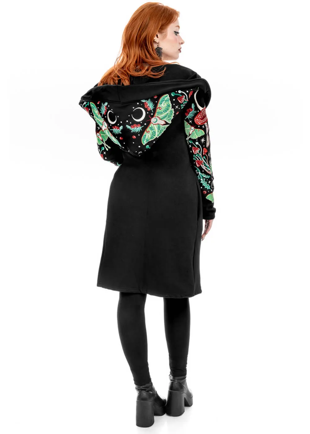 Restyle Autumnal Equinox Moth Mushroom Embroidery Hoodie Black