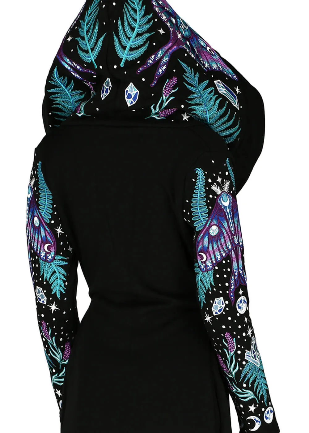 Restyle Enchanted Forest Moth Fern Embroidery Hoodie Black