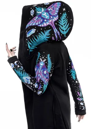 Restyle Enchanted Forest Moth Fern Embroidery Hoodie Black