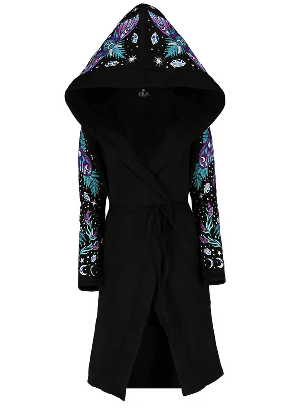 Restyle Enchanted Forest Moth Fern Embroidery Hoodie Black