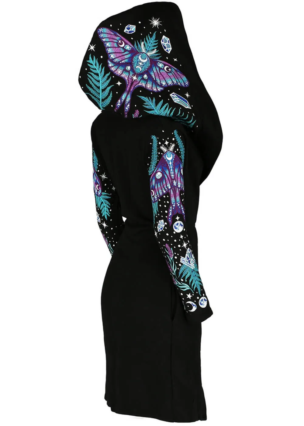 Restyle Enchanted Forest Moth Fern Embroidery Hoodie Black