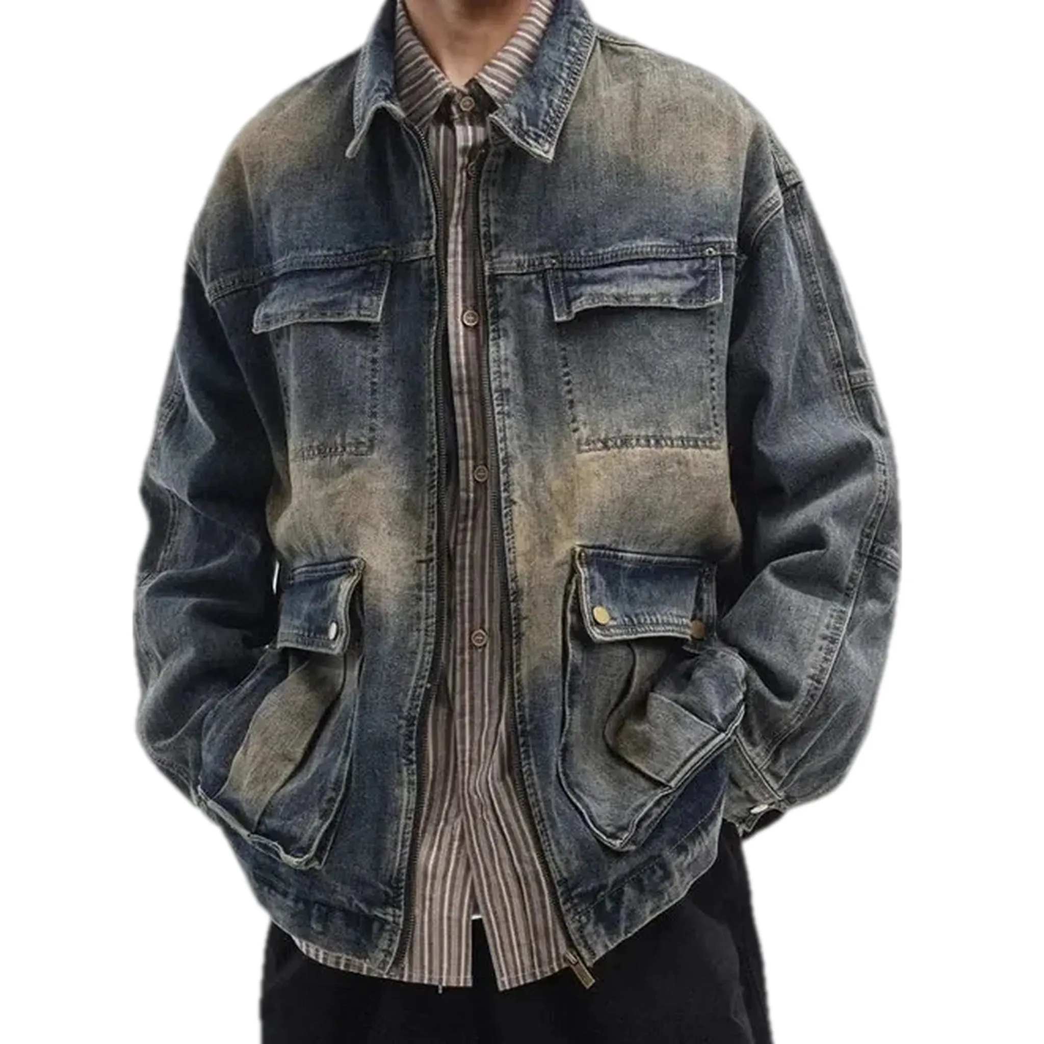 Retro boho men's jeans jacket
