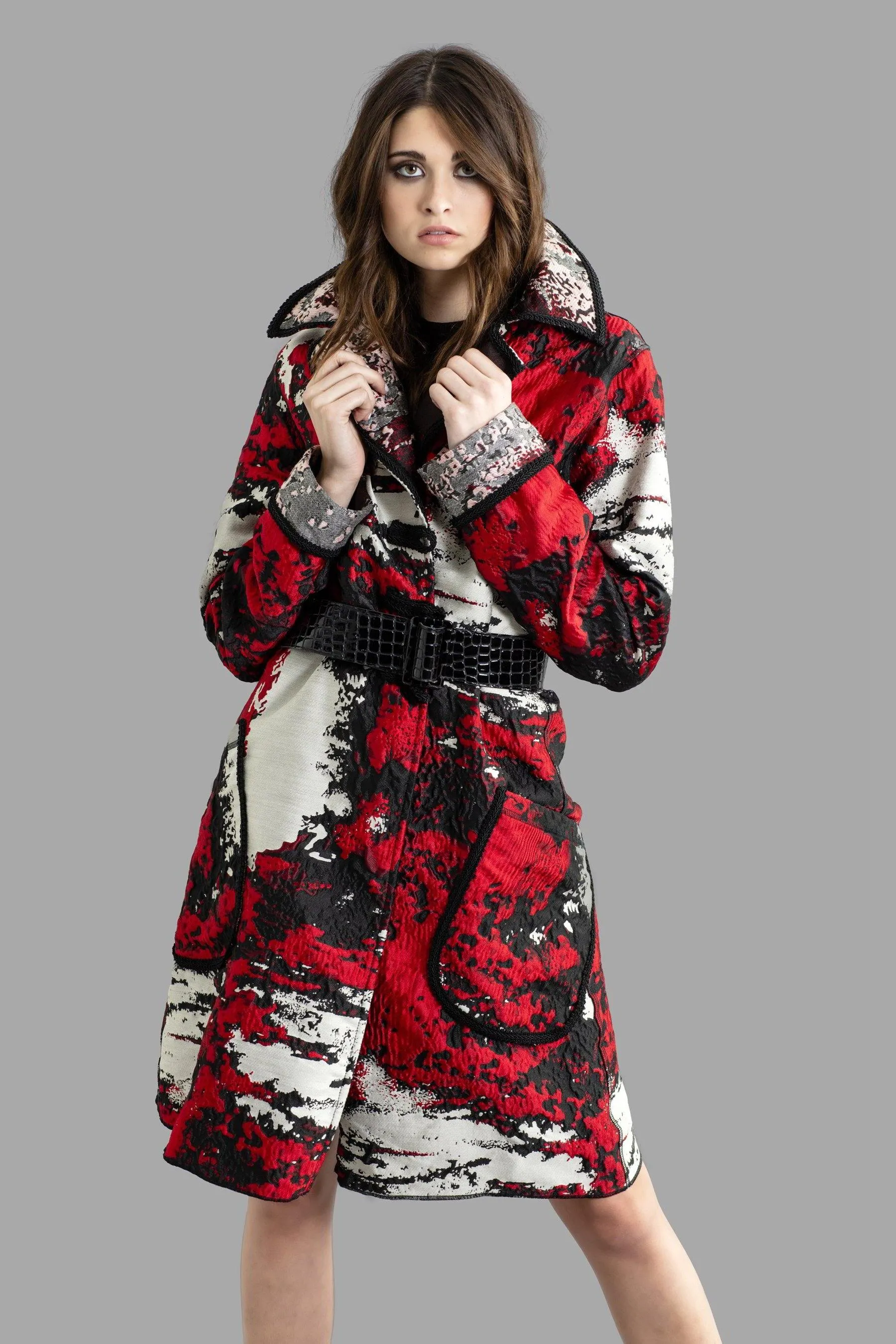 Reversable Jaquard Coat With Braided Trim & Embroidery Buttoms