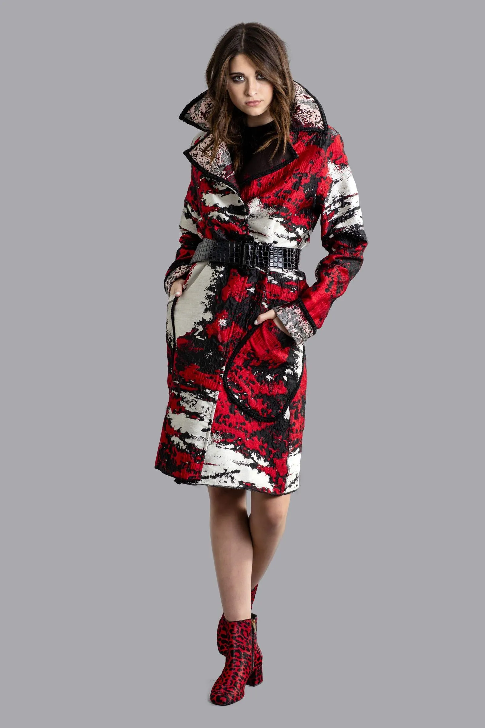 Reversable Jaquard Coat With Braided Trim & Embroidery Buttoms