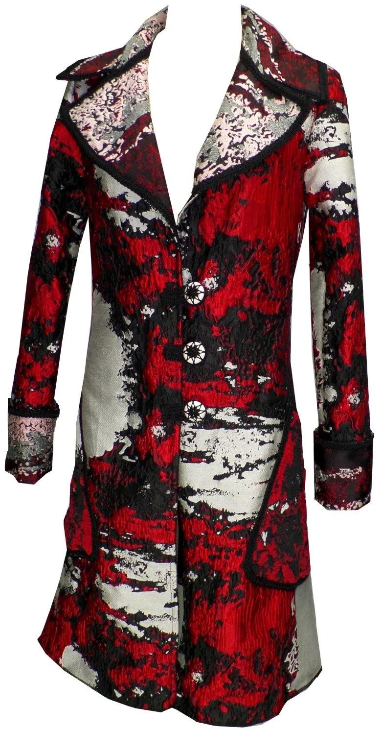 Reversable Jaquard Coat With Braided Trim & Embroidery Buttoms