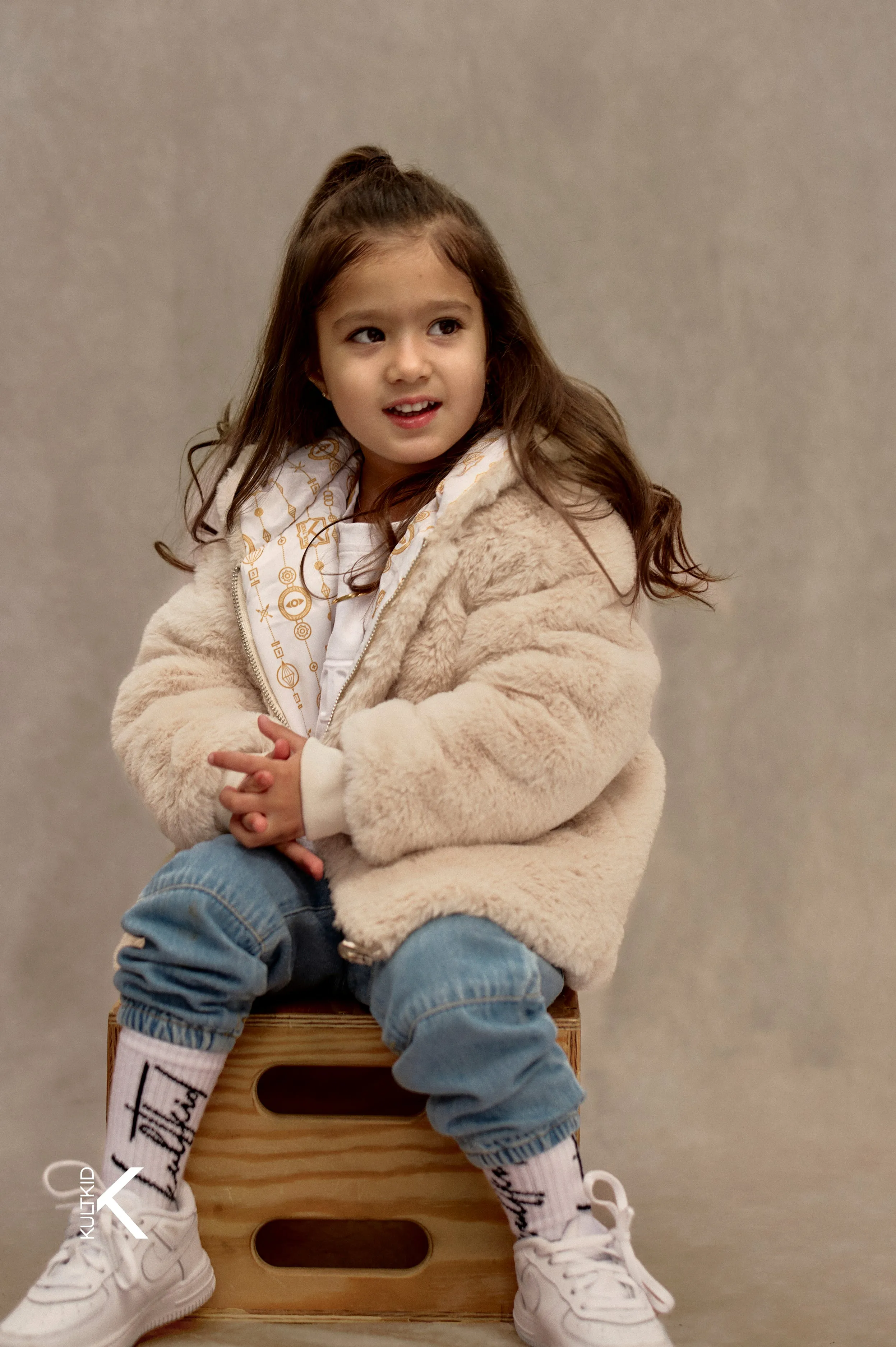 Reversible Faux Fur Coat with Satin Logo Lining