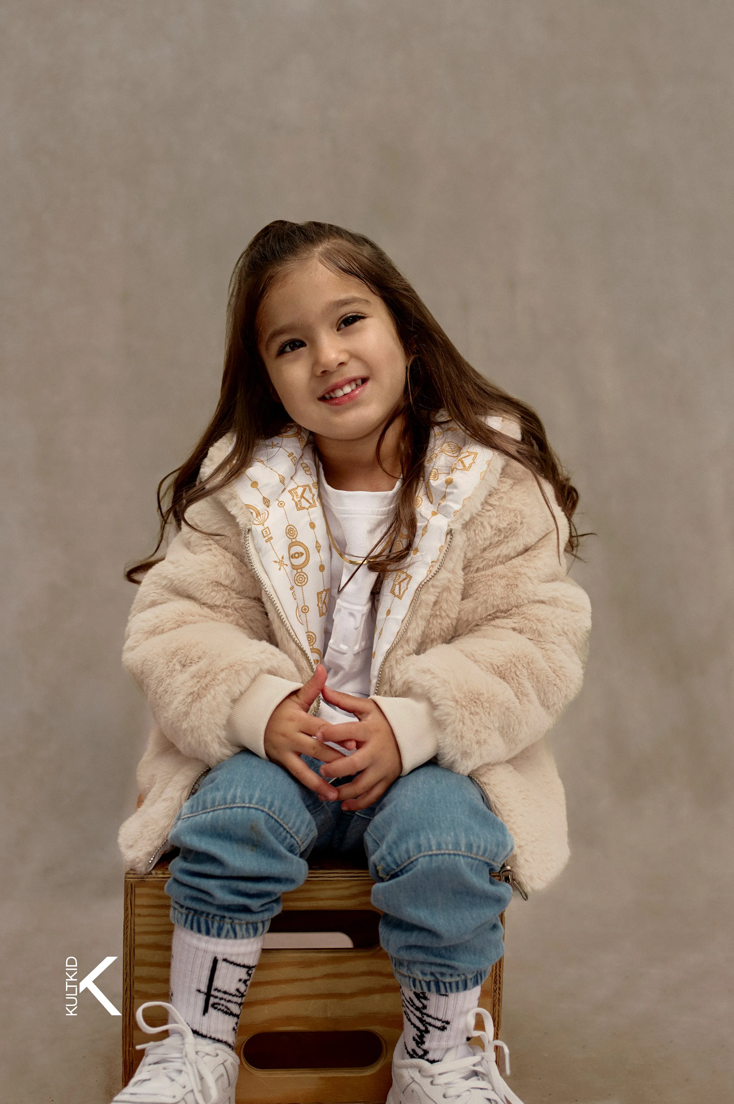 Reversible Faux Fur Coat with Satin Logo Lining