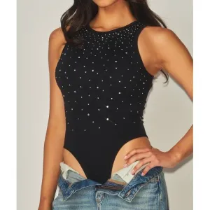 Rhinestone Embellished Seamless Bodysuit - 2 Colors