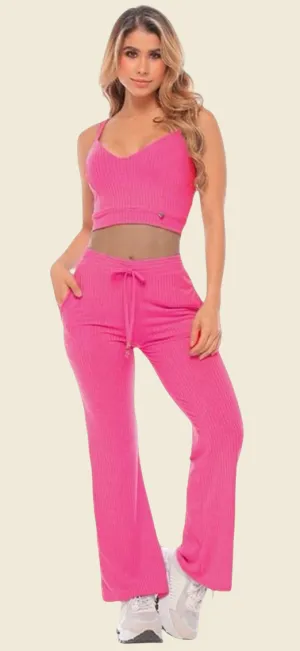 Ribbed Crop Top and Matching Loungewear Set