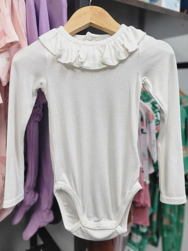 Ribbed Ruffle Collar Bubble Bodysuit
