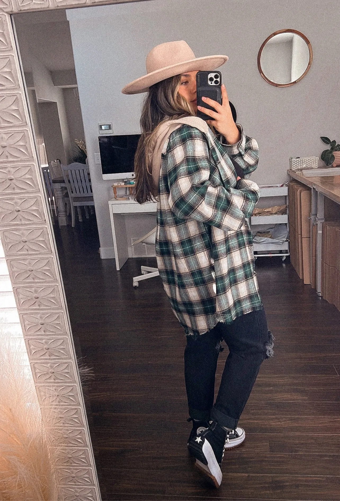 ride or die oversized hooded flannel