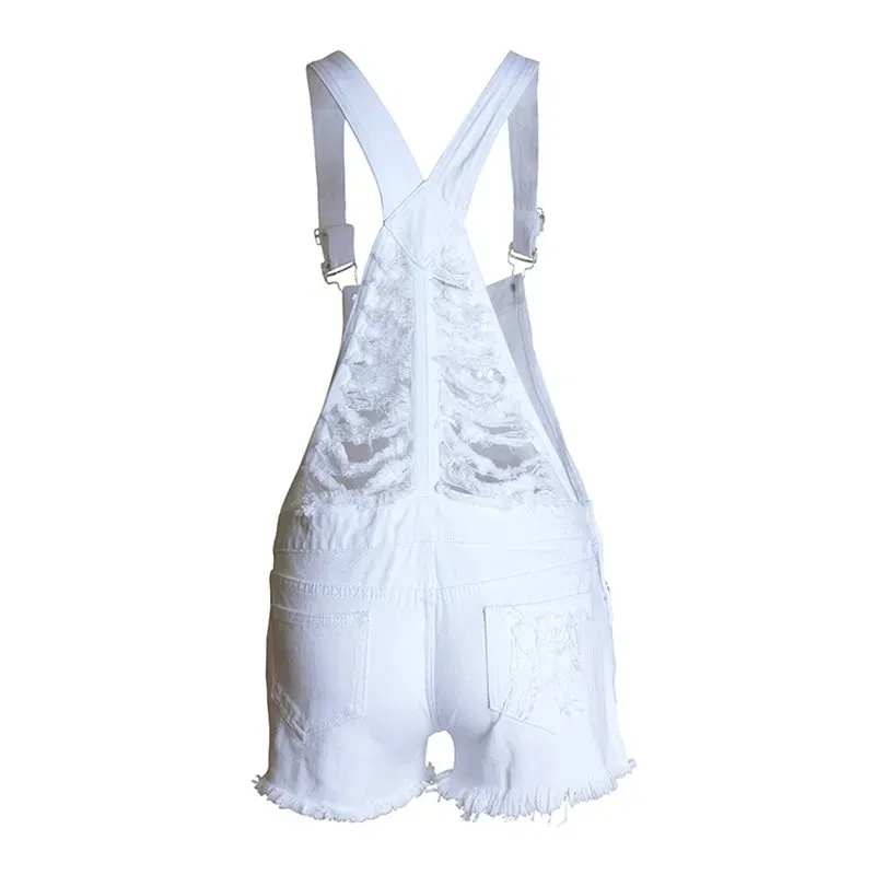 Riley Distressed Denim Ripped Short Overalls