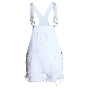 Riley Distressed Denim Ripped Short Overalls