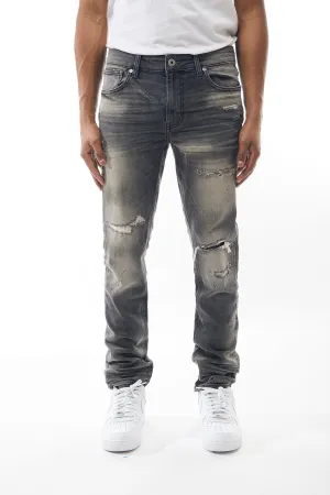 Ripped and Repaired Denim Jeans in Dove