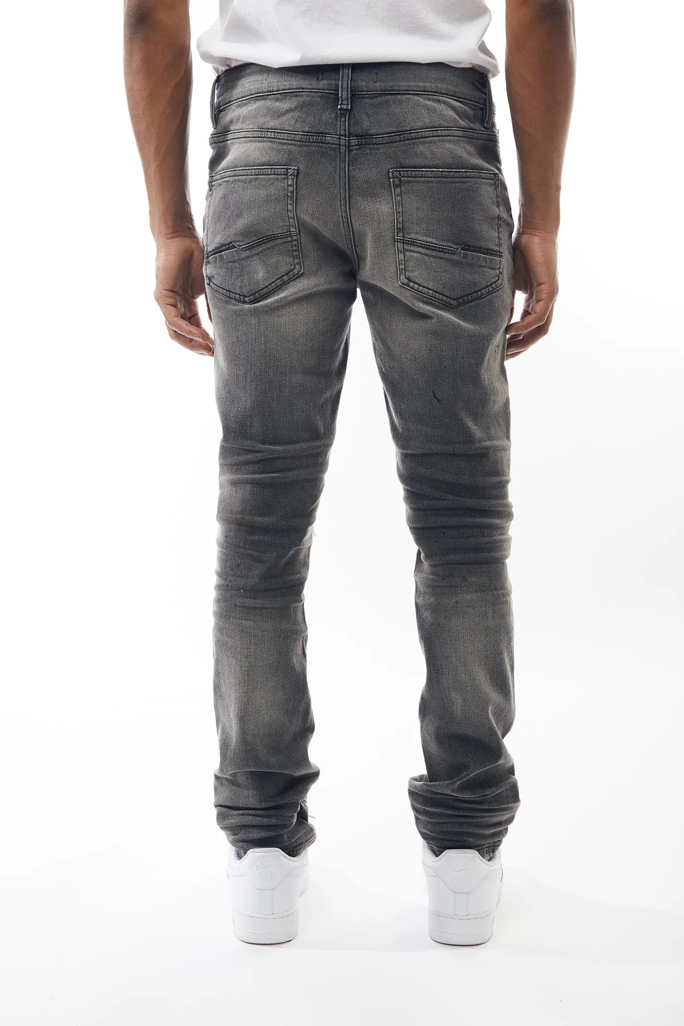 Ripped and Repaired Denim Jeans in Dove