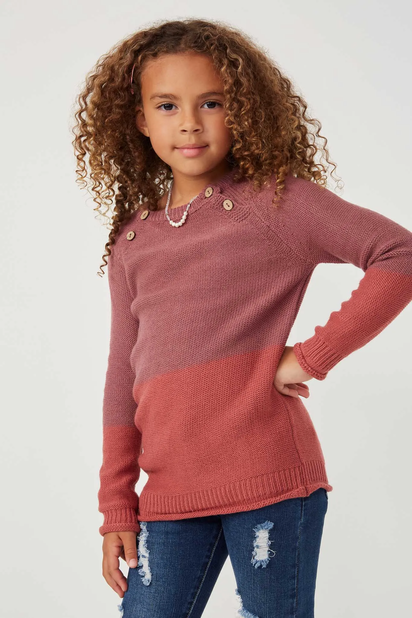Roll Up Detail Contrast Knit Pullover Sweater