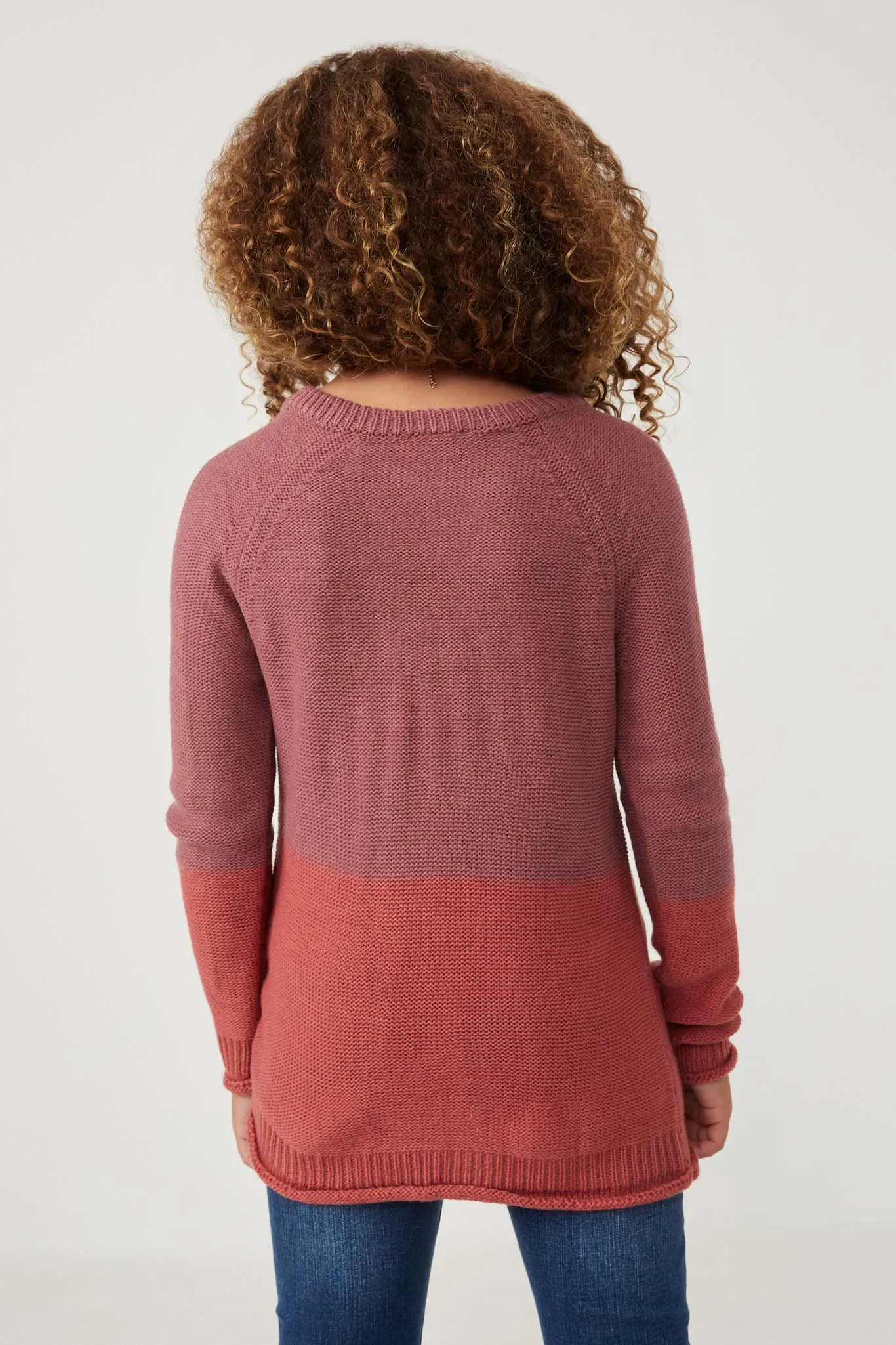 Roll Up Detail Contrast Knit Pullover Sweater