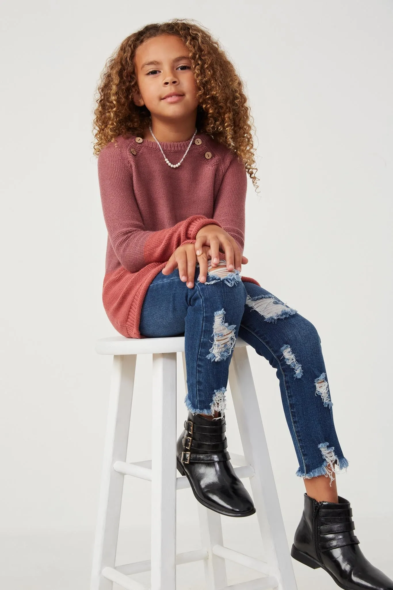 Roll Up Detail Contrast Knit Pullover Sweater