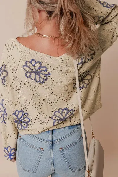 Round Neck Long Sleeve Knitted Sweatshirt