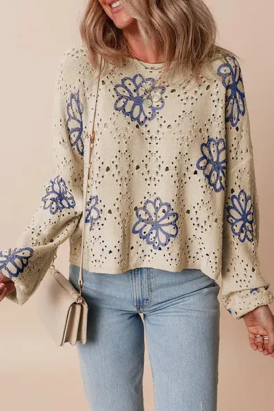 Round Neck Long Sleeve Knitted Sweatshirt