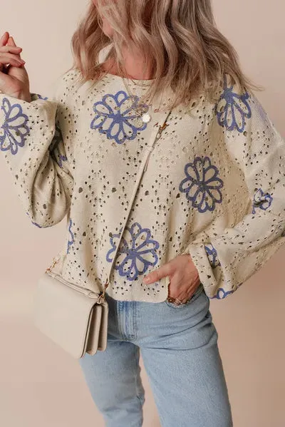 Round Neck Long Sleeve Knitted Sweatshirt
