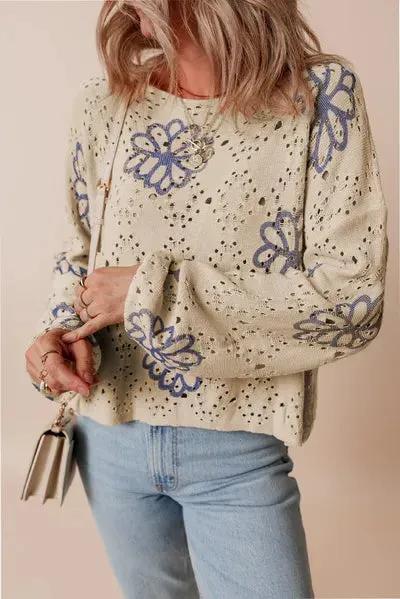 Round Neck Long Sleeve Knitted Sweatshirt