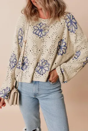 Round Neck Long Sleeve Knitted Sweatshirt