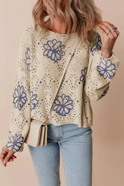 Round Neck Long Sleeve Knitted Sweatshirt