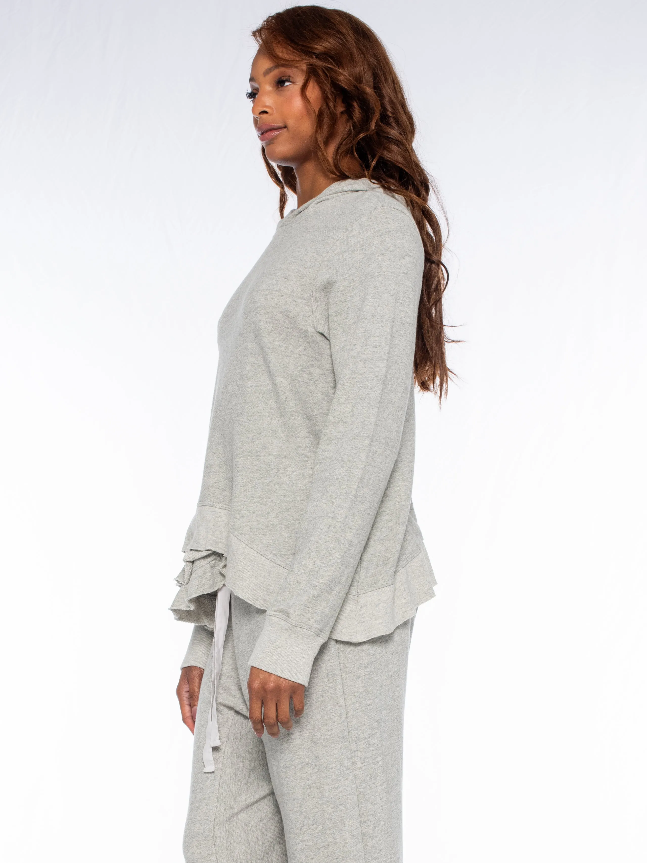 Ruffled Slant Hoodie Sweatshirt