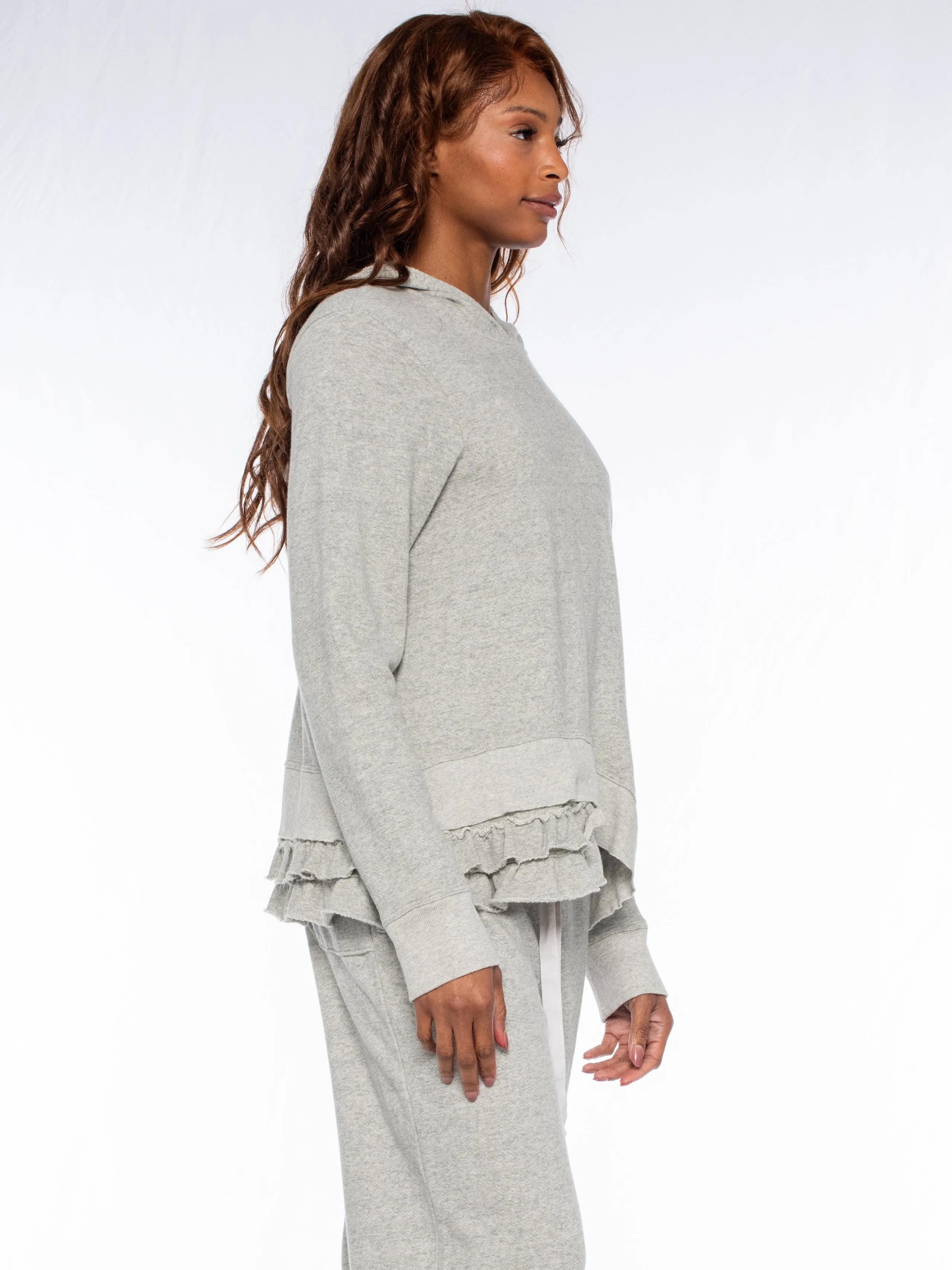 Ruffled Slant Hoodie Sweatshirt